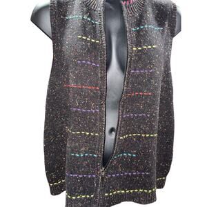 Coldwater Creek Zip Up Vest Black speckled Sweater Nordic Versatile Warm Comfy